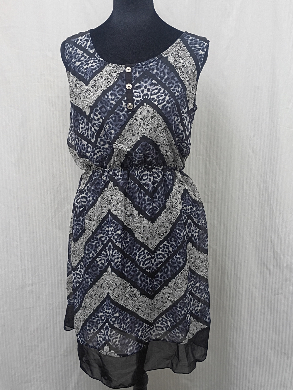 Espresso Navy and White Printed Sleeveless Midi Dress M